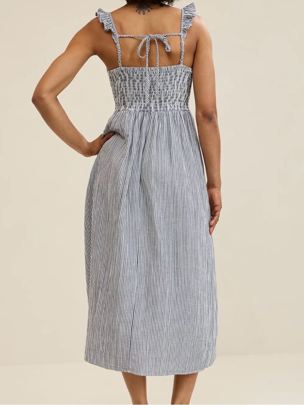 aerie Blue and White Pinstripe Midi Sundress - Picture 2 of 6